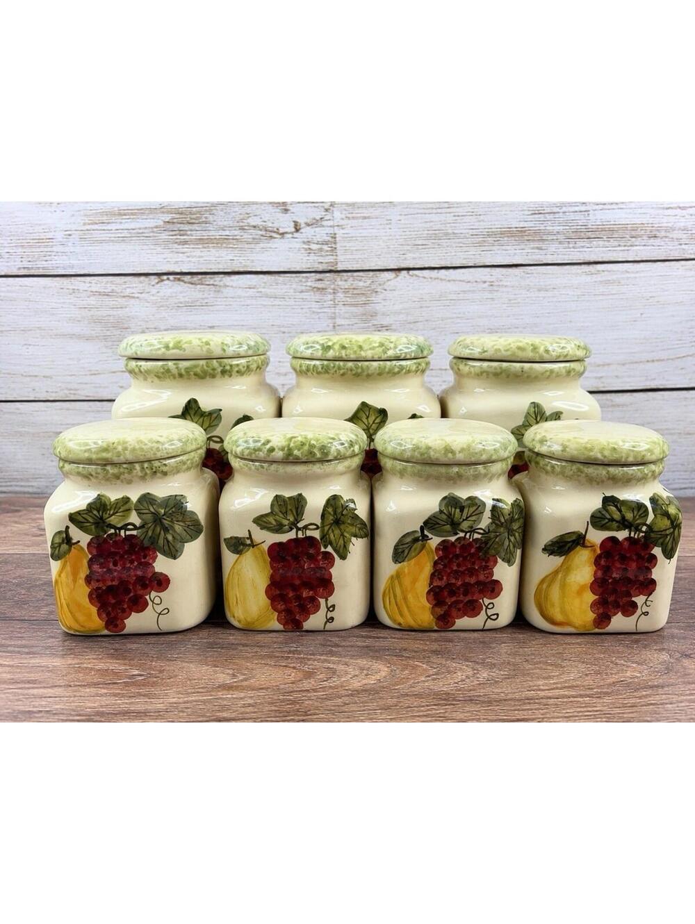 Round The House Atico Dolomite 7 Pc Canister Set Grapes Pear Fruit Ceramic